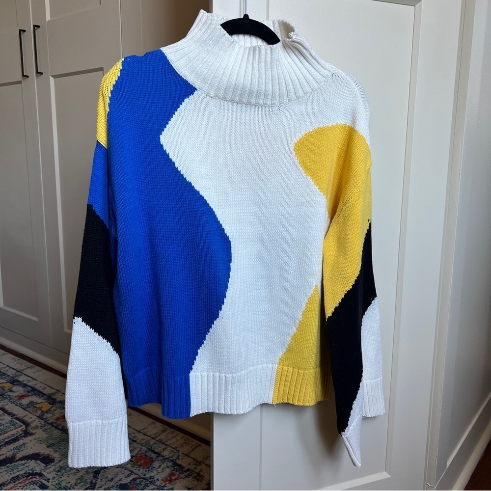 Anthropologie Callahan Knitwear Color Block Mock Neck Chunky Sweater small